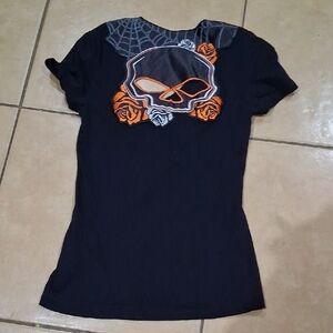 Harley-Davidson Women's Black Tee with Orange Accents